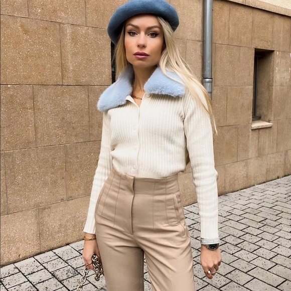 FAUX FUR COLLAR KNIT CARDIGAN - Picture 3 of 13